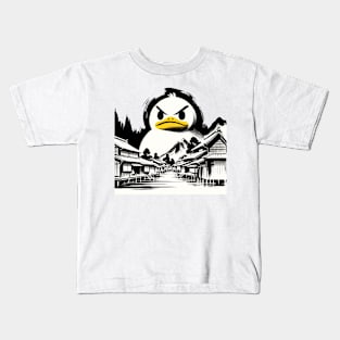 Japanese Big Duck Monster Pun Funny Duck Kids T-Shirt